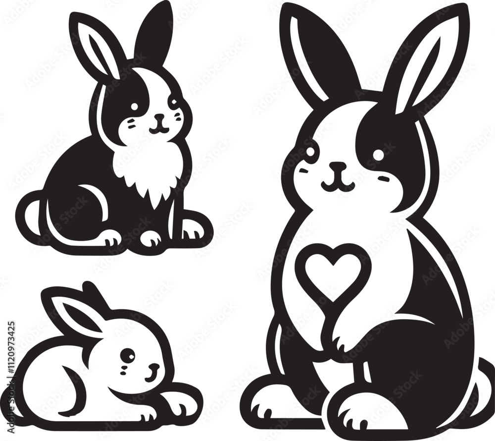 Fototapeta premium A clean, black-and-white vector illustration of a rabbit, ideal for logos, designs, and branding. Scalable and versatile, perfect for creative projects and animal-themed graphics.