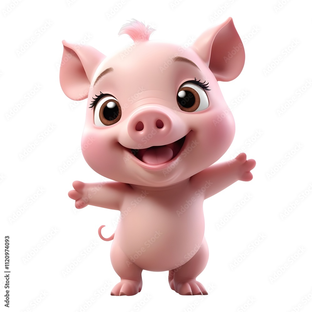 Adorable 3D Render of a Happy Pink Piglet: A Cheerful Cartoon Character Design for Children's Content, Branding, or Animation Projects Adorable 3D Render of a Happy Pink Piglet: A Cheerful Cartoon Character Design for Children's Content, Branding, or Animation Projects