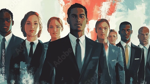 a painting of a group of people in suits