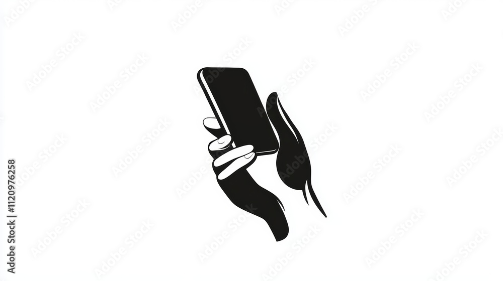 Logo in a minimalist style with an icon mobile on a white background Logo in a minimalist style with an icon mobile on a white background
