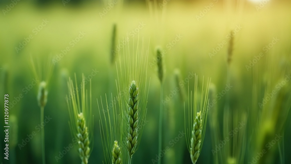 Hyperrealistic Close-Up of Green Wheat Field, Cinematic Nature Background Hyperrealistic Close-Up of Green Wheat Field, Cinematic Nature Background