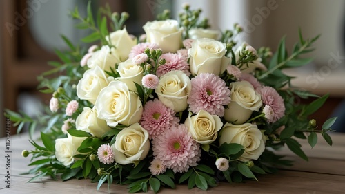Elegant White Rose & Pink Carnation Bouquet, Wedding & Funeral Floral Arrangement