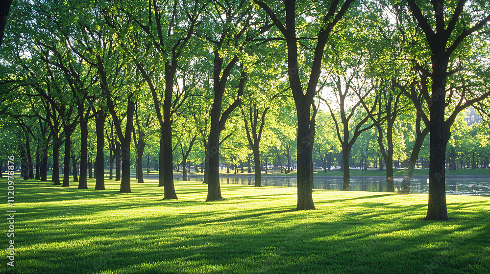 A large tranquil park pond with reflections of trees, creating a serene and peaceful scene.
A large tranquil park pond with reflections of trees, creating a serene and peaceful scene.