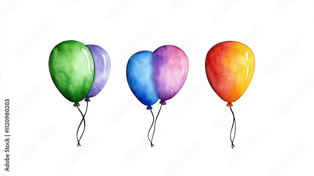 Vibrant Rainbow Balloons Floating in on White Background Vibrant Rainbow Balloons Floating in on White Background