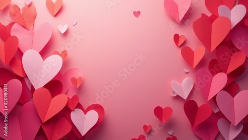 Vibrant Pink & Red Paper Hearts Background, Romantic Valentine's Day Design for Cards, Banners, Social Media