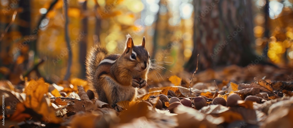 Chipmunk Snacking on a Nut in the Autumn Forest Chipmunk Snacking on a Nut in the Autumn Forest