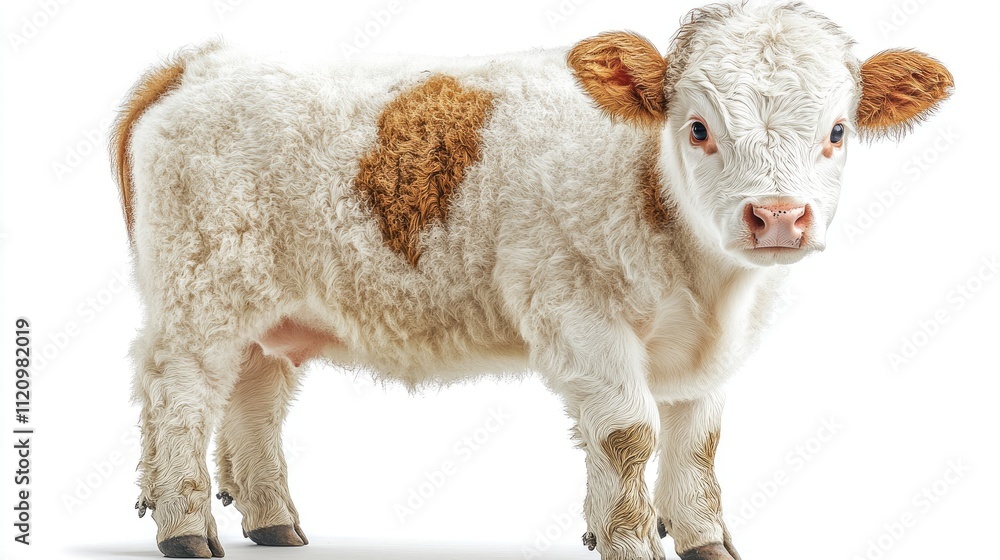 White calf with brown patches on white background. Perfect for agriculture, livestock, and animal themes. White calf with brown patches on white background. Perfect for agriculture, livestock, and animal themes.