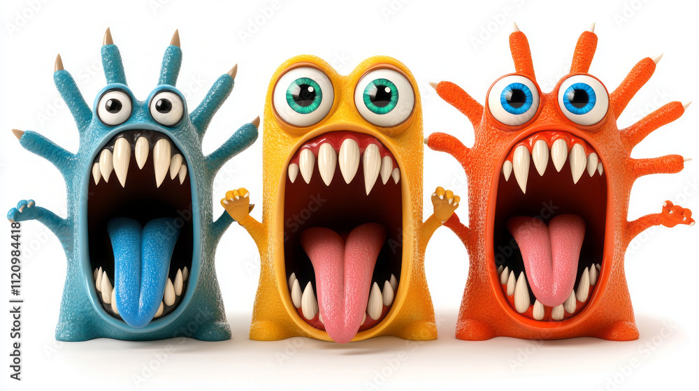 Naklejka premium Three Silly and Colorful Cartoon Monsters