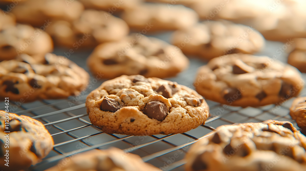 Chocolate Chip Cookies on Cooling Rack - Realistic Photo Chocolate Chip Cookies on Cooling Rack - Realistic Photo
