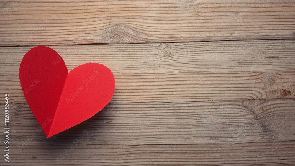 Minimalist Valentine's Day Card Design, Red Heart on Wooden Background Minimalist Valentine's Day Card Design, Red Heart on Wooden Background