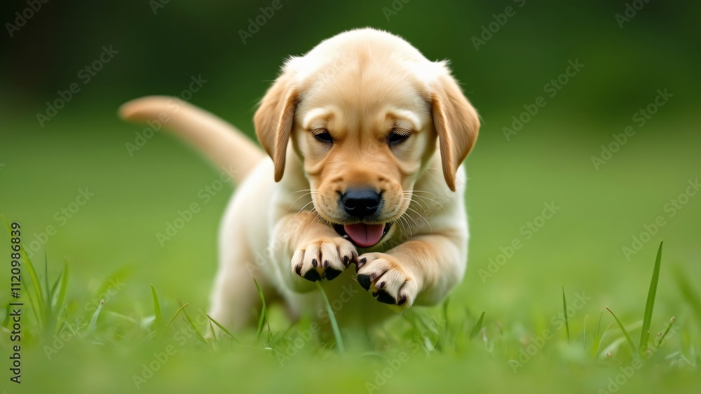 Adorable Golden Labrador Puppy Playing Joyfully in Lush Green Grass - High Resolution Image Adorable Golden Labrador Puppy Playing Joyfully in Lush Green Grass - High Resolution Image