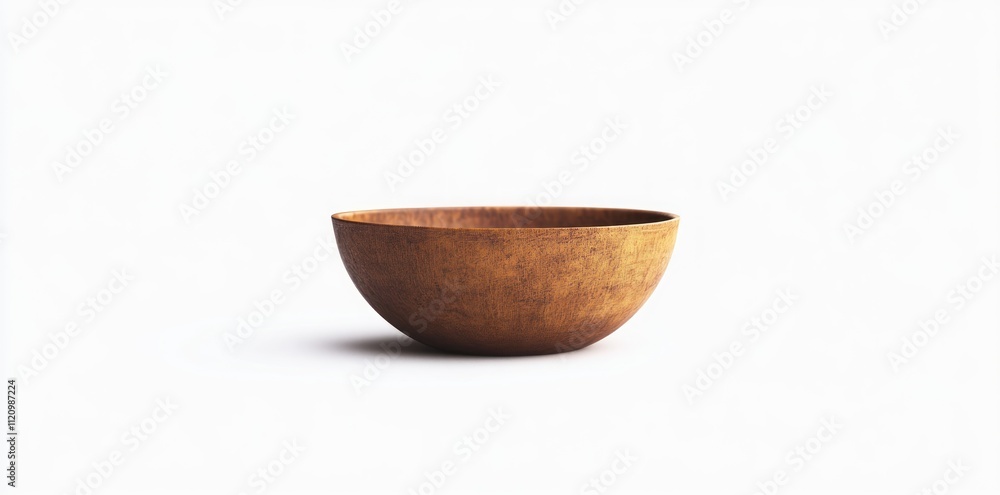 A small wooden bowl sits on a white background A small wooden bowl sits on a white background