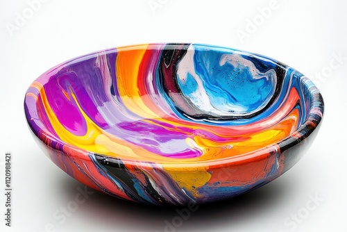 Vibrant Colorful Swirled Paint Bowl Art photo