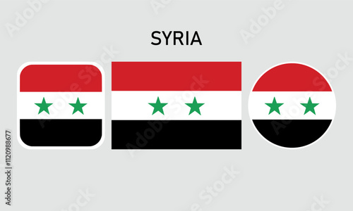 A set of syria flags in square, rectangular and round shapes. Flag icon. Standard color. Vector illustration.	