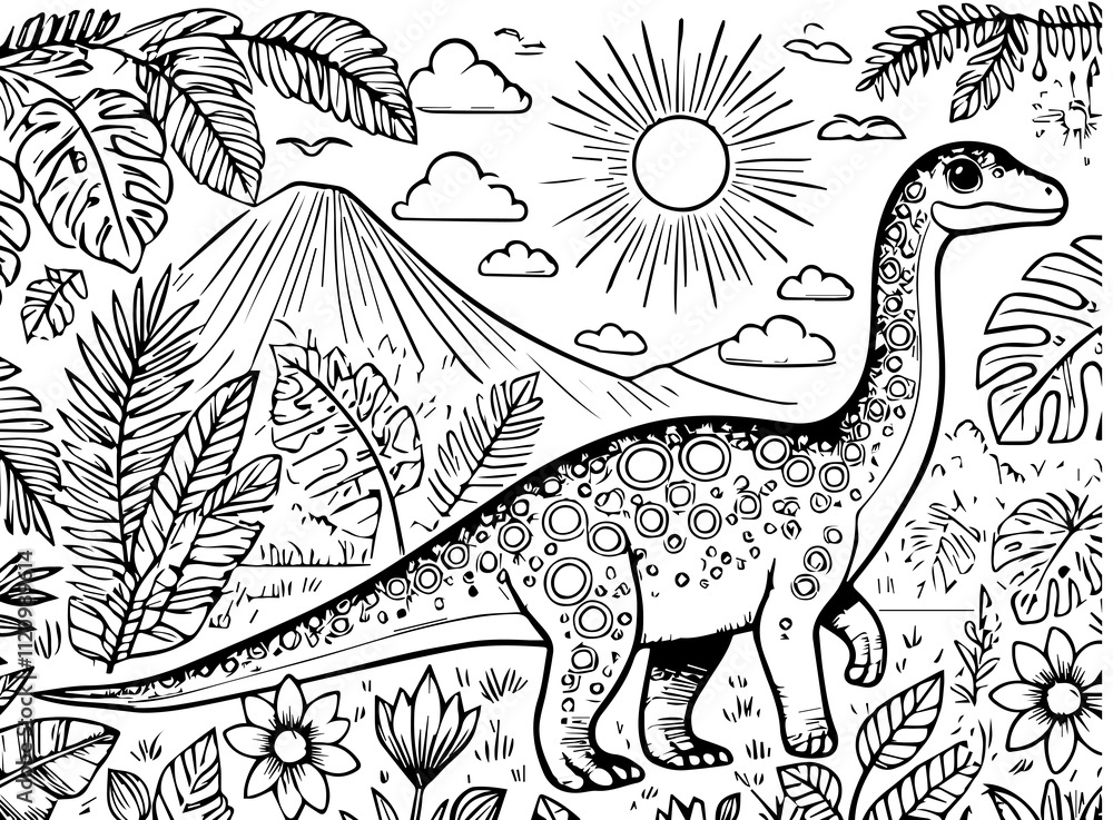 Naklejka premium Outline Dinosaur Brachiosaurus Illustration Suitable For Any Graphic Design Project Such As Coloring Book And Education