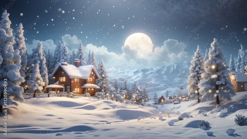 Fototapeta premium Snowy winter scene with trees