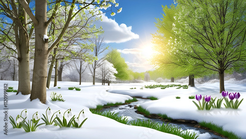 Landscape of early spring in March.