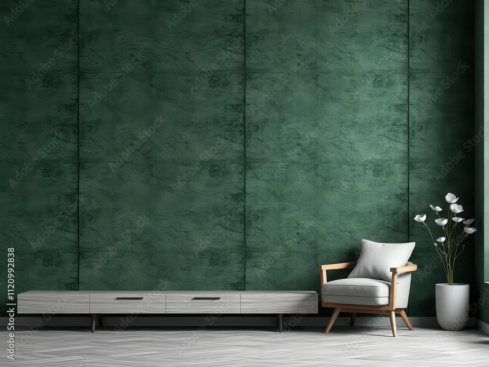 Minimalist living room with dark green concrete texture wall background, monochrome furniture, modern design, monochrome, furniture Minimalist living room with dark green concrete texture wall background, monochrome furniture, modern design, monochrome, furniture