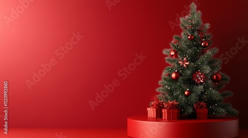 Christmas tree with empty red podium