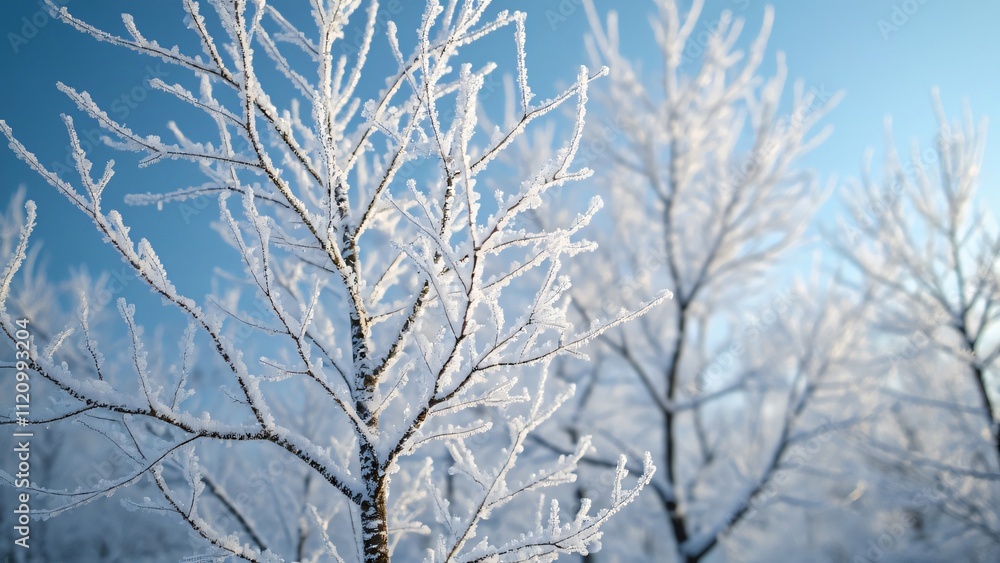 Stunning Winter Wonderland, Frosty Branches & Blue Sky - 