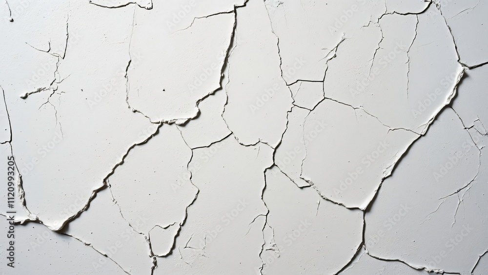 Obraz premium White Concrete Wall Texture, Cracked Surface Background with Fine Cracks and Tiny Dots - Detailed Grunge Design