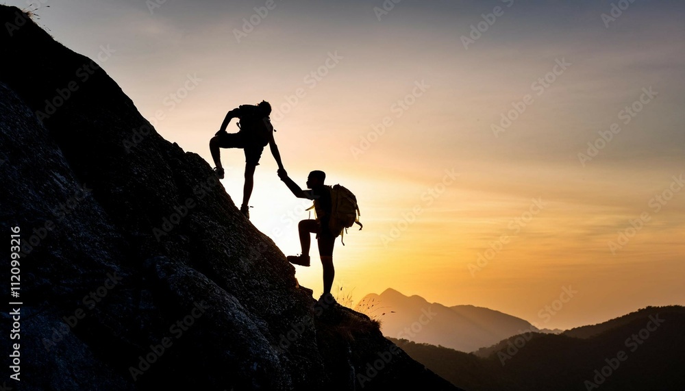silhouette of a couple on a mountain top silhouette of a couple on a mountain top