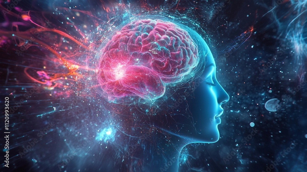 Fototapeta premium a woman's head with a brain exploding out of it