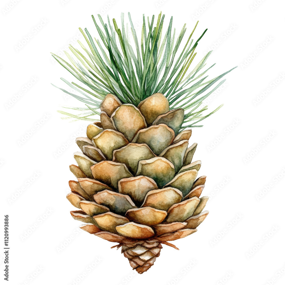 Cone, pine watercolor Illustration isolated transparent background Cone, pine watercolor Illustration isolated transparent background
