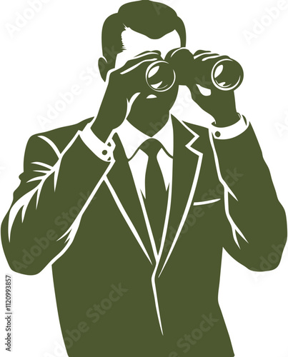 Businessman with binoculars business concept vector image, Isolated on white background.
