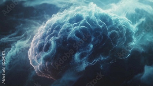 a computer generated image of a brain surrounded by clouds