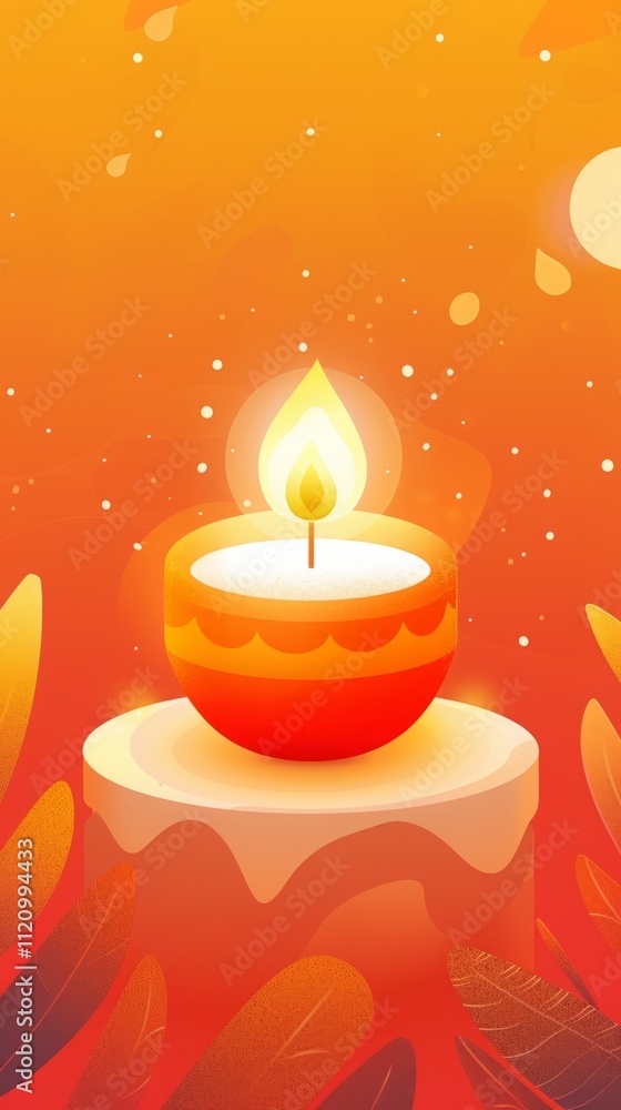 Warm glow of red candle on abstract ornamental background. Warm glow of red candle on abstract ornamental background.