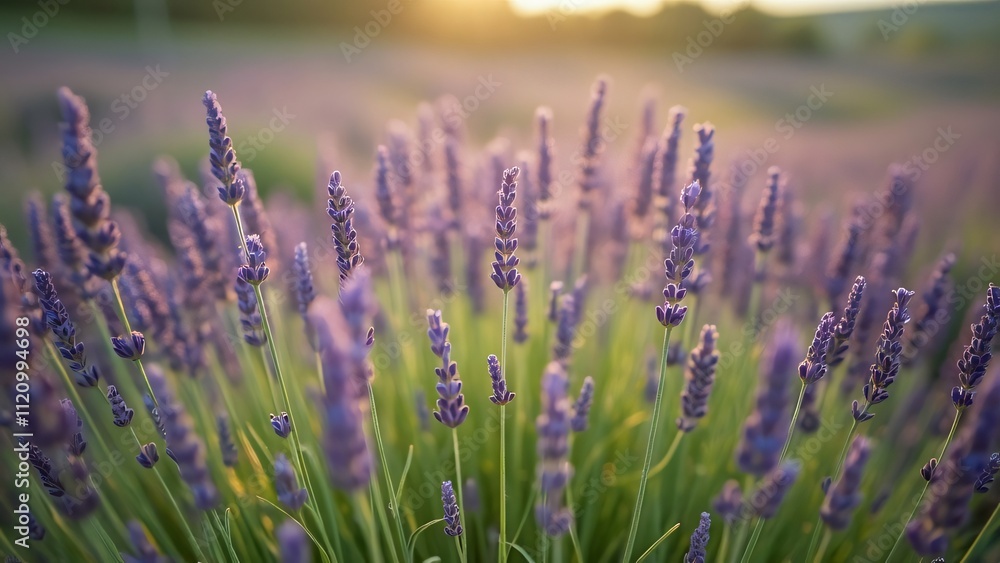 Stunning High-Resolution Photo of Lavender Fields in Summer Sunlight, Close-Up View with Depth of Field and Blurred Background Stunning High-Resolution Photo of Lavender Fields in Summer Sunlight, Close-Up View with Depth of Field and Blurred Background