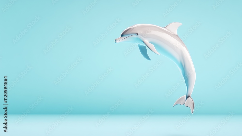 Fototapeta premium A 3D dolphin leaping against a light blue background.