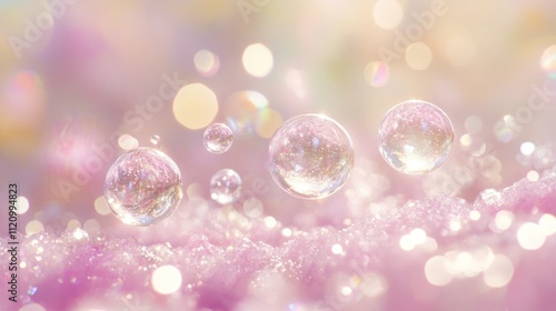 Soft pastel background with bubbles and sparkles, evoking a dreamy atmosphere.