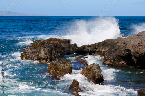 Waves Crashing on Lava Rocks in Maui Hawaii
