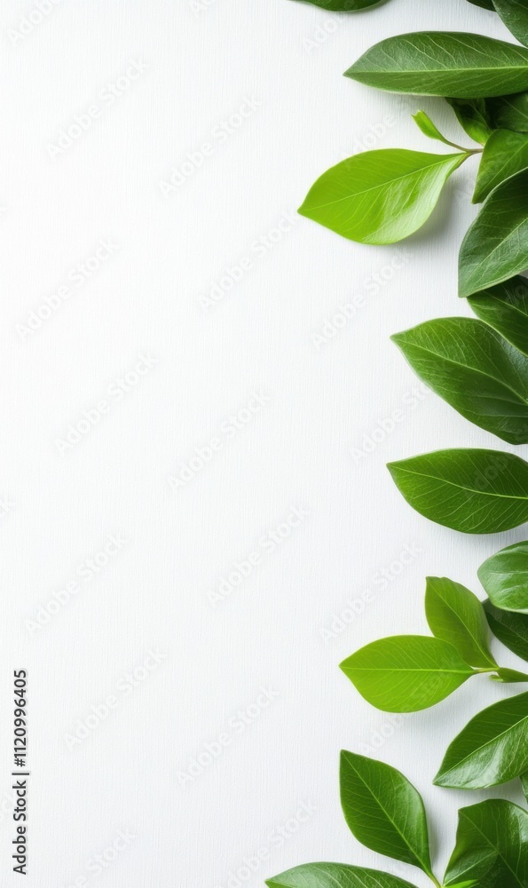 Fresh Green Leaves Arranged Beautifully on Clean White Background for Nature and Health Concept Design