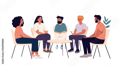 a group of people sitting around a table talking