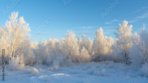 Stunning Hoarfrost Covered Trees in a Russian Winter Landscape, Expansive Winter Wonderland Scene