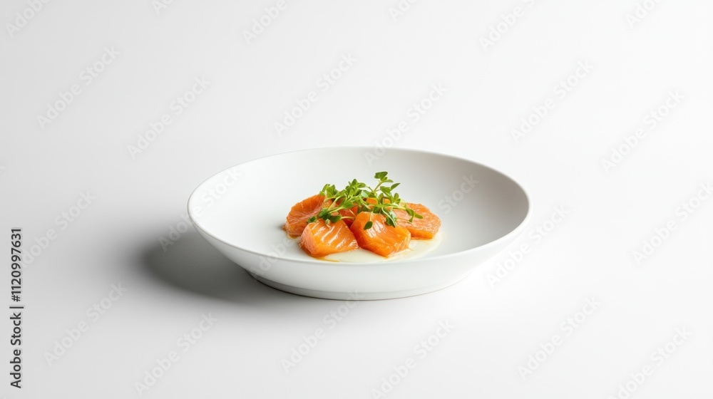 Salmon Cubes Garnish White Bowl Dish Food Salmon Cubes Garnish White Bowl Dish Food