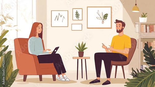 a man and a woman sitting in a chair in a living room