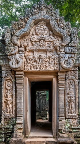 Intricate Stone Carvings of an Ancient Cambodian Temple