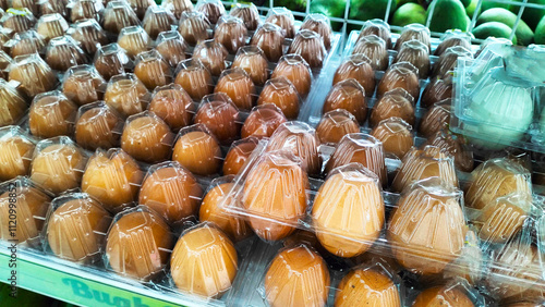 chicken eggs in market stall photo