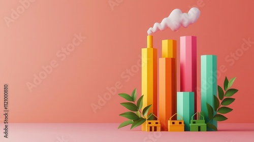 3D bar chart of PPI data with factory icons, symbolizing the impact of rising production costs on inflation