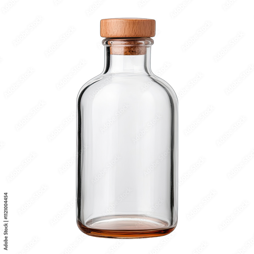 Clear glass bottle with wooden lid isolated on transparent background Clear glass bottle with wooden lid isolated on transparent background