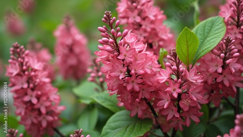 Vibrant Pink Westeria and Nandina Blossoms, Close-up Springtime Garden Flowers photo