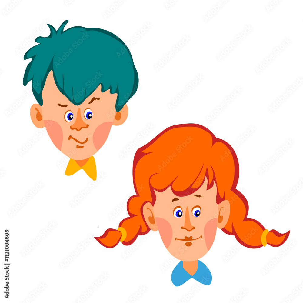 Cartoon Girl and Boy - Vector Faces Cartoon Girl and Boy - Vector Faces