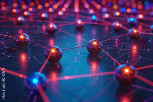 An abstract representation of the internet's future, showcasing innovative technology and interconnectedness. Glowing neon network nodes symbolising secure connections .