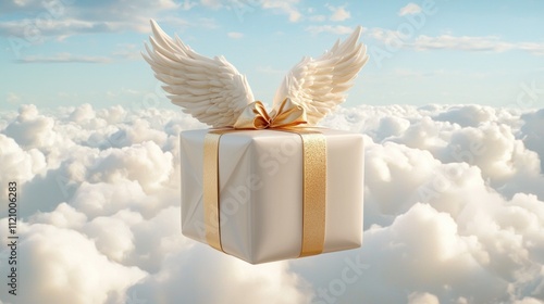 Angelic gift delivery in cloudscape fantasy art serene atmosphere inspirational viewpoint