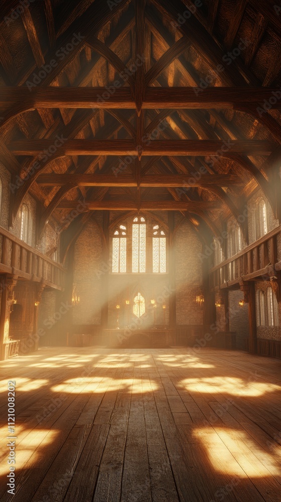Majestic Medieval Hall Interior with Sunlight Majestic Medieval Hall Interior with Sunlight