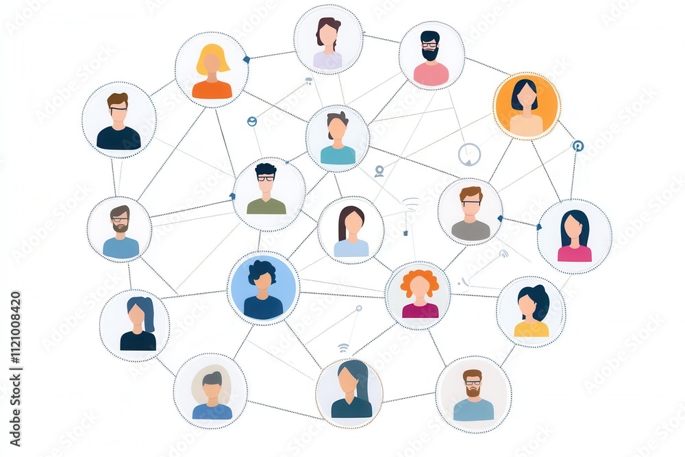 Network of diverse people interconnected. Illustrates collaboration, connection, and teamwork in a modern setting. Network of diverse people interconnected. Illustrates collaboration, connection, and teamwork in a modern setting.